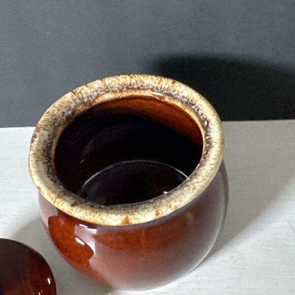 Vintage Hull Pottery - Brown Drip Glaze Sugar Bowl with Lid - Oven Proof USA - Picture 4 of 10